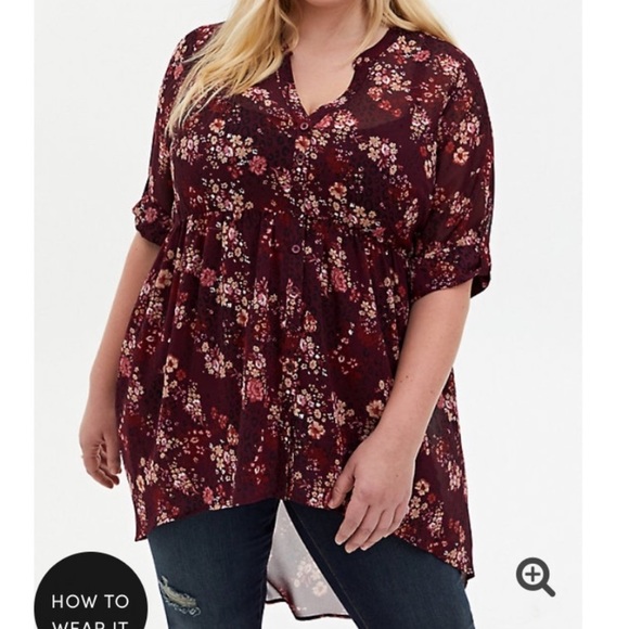 Torrid | Empire Waist Floral Hi-Lo Tunic 4X